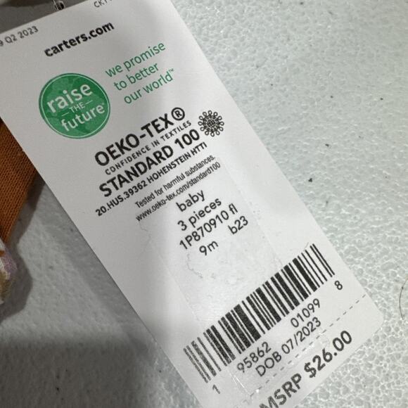 Lot of 3 Carters Baby Girls 9M Bodysuits & Pant Bird Flowers Print Brown Gray - Picture 5 of 5